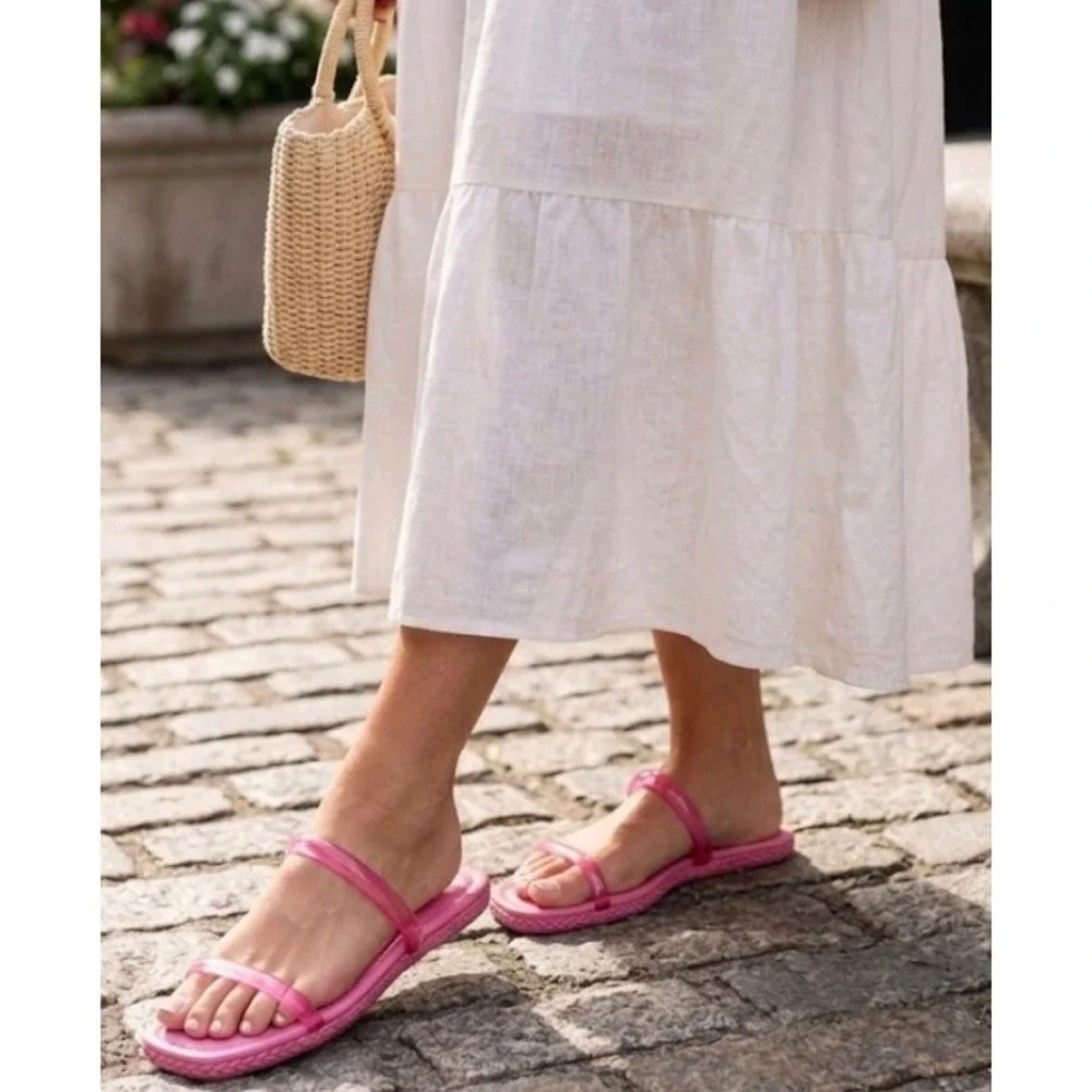 BP Viola Pink Jelly Slide Sandals Double Strap Square Toe Flats Size 12M